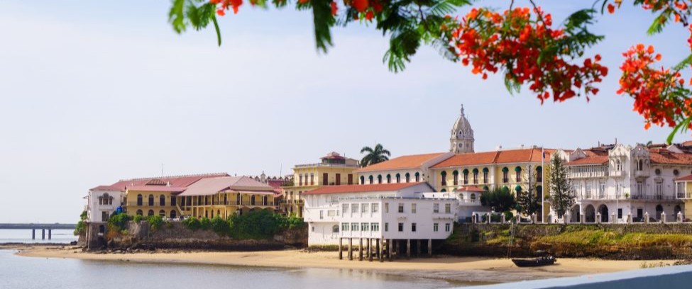 Colonial-style buildings and city view in Casco Viejo, Panama City